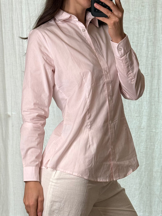 Vintage Baby Pink Button Down Cotton Blend Shirt S