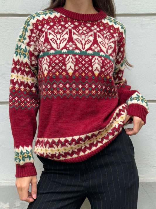 Vintage Red Fox 100% Wool Sweater Pullover M
