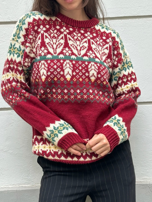 Vintage Red Fox 100% Wool Sweater Pullover M