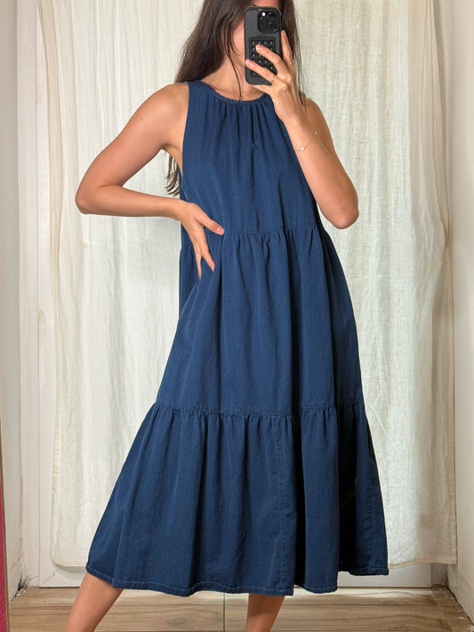 Blue Denim Tiered Maxi Dress S/M