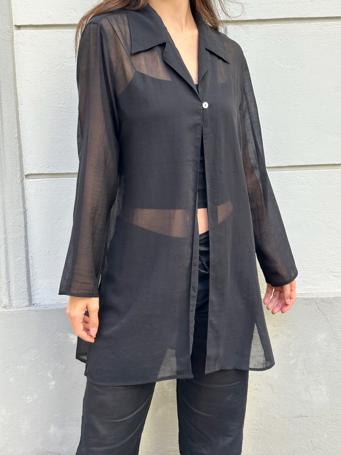 Vintage Black Sheer Single Button Top M