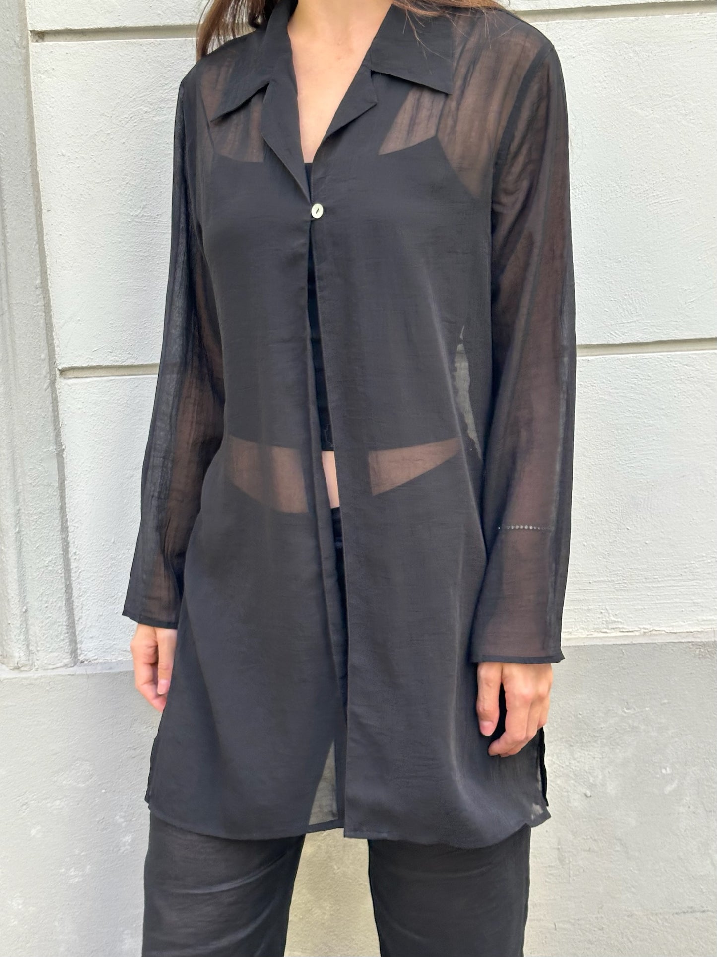 Vintage Black Sheer Single Button Top M