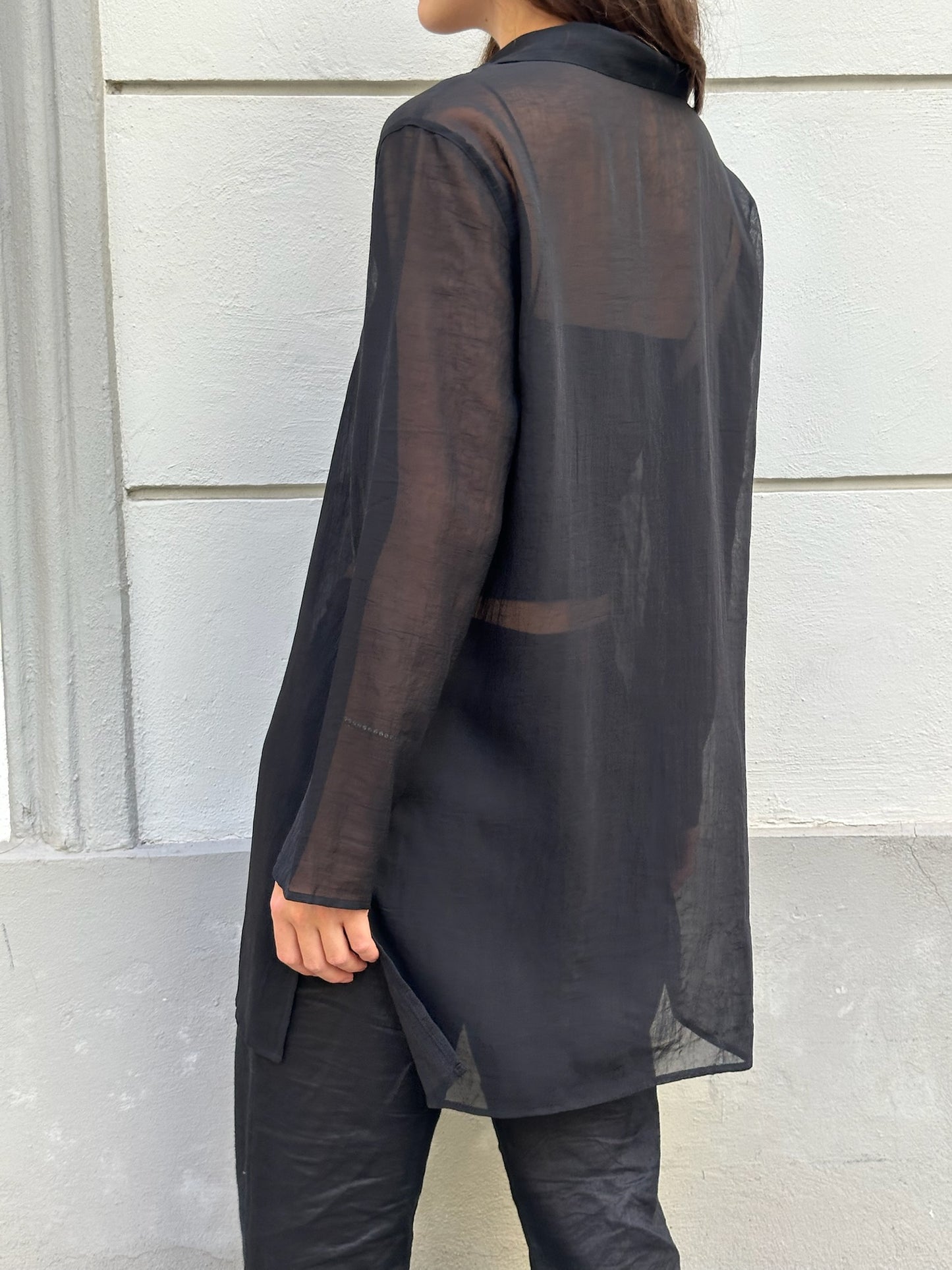 Vintage Black Sheer Single Button Top M