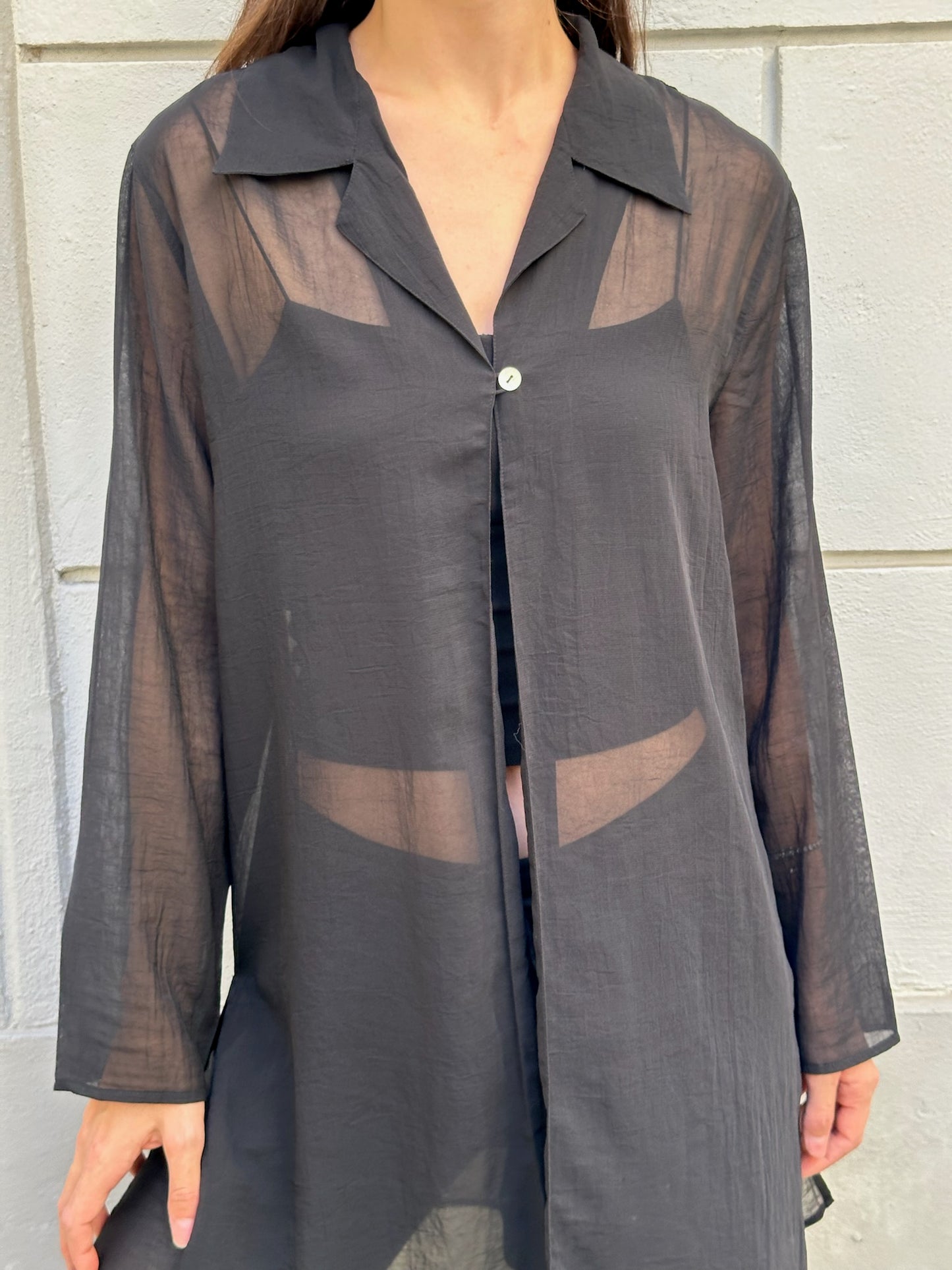 Vintage Black Sheer Single Button Top M