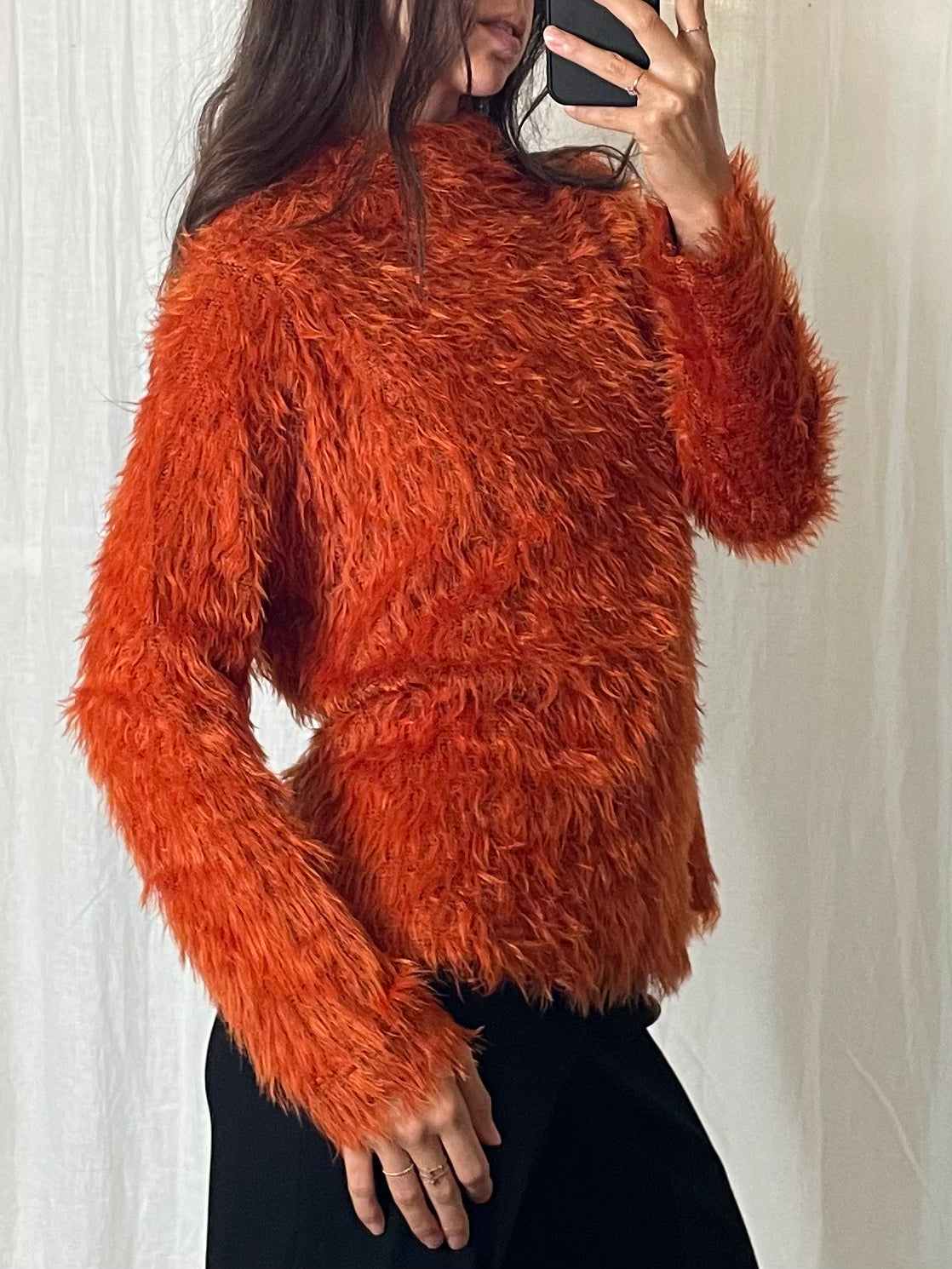 Orange Fuzzy Long Sleeve High Neck Sweater S/M