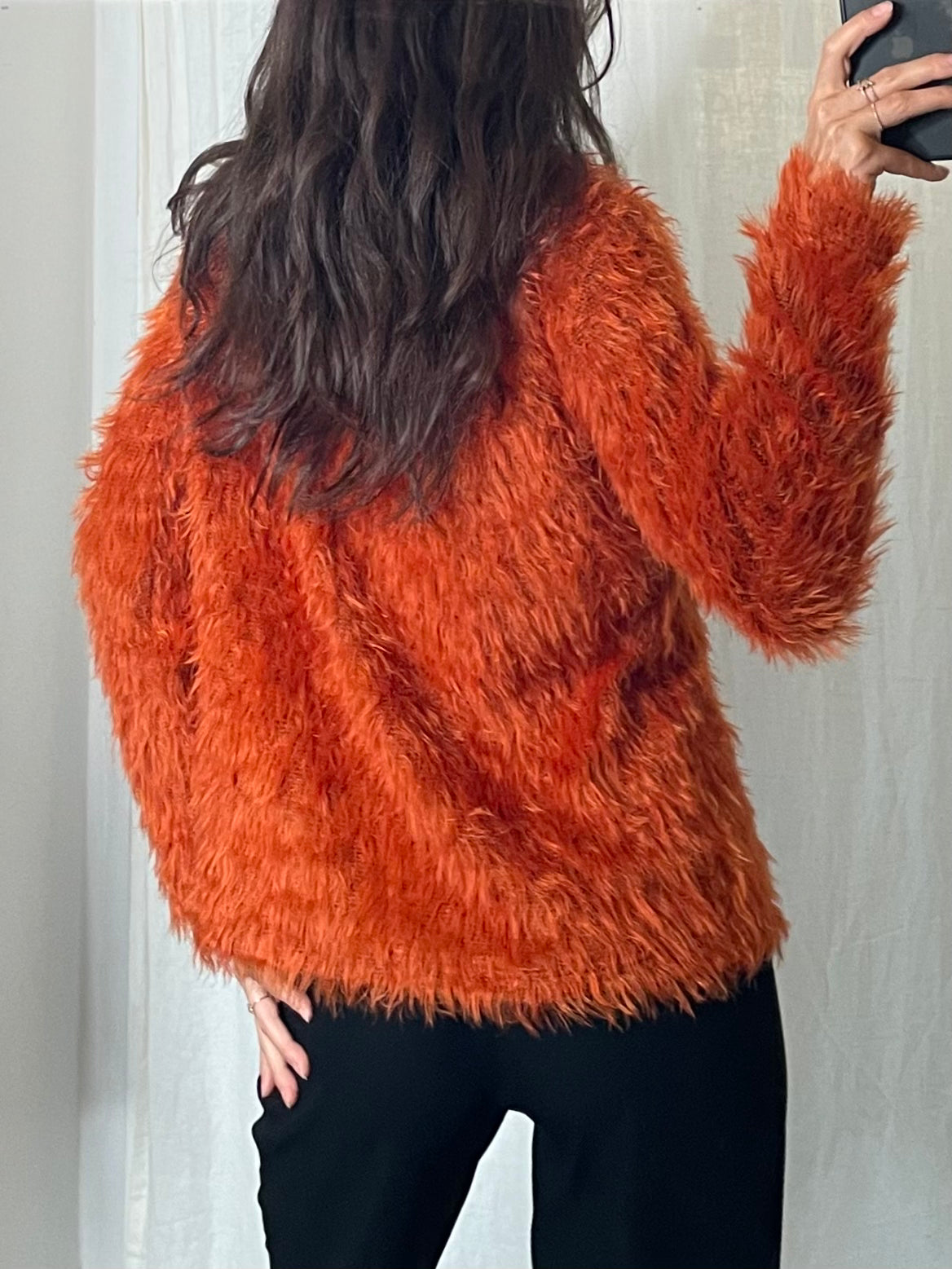 Orange Fuzzy Long Sleeve High Neck Sweater S/M