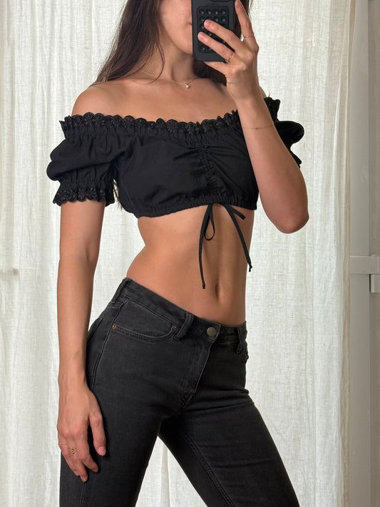 Black Traditional Austrian Crop Top XS/S