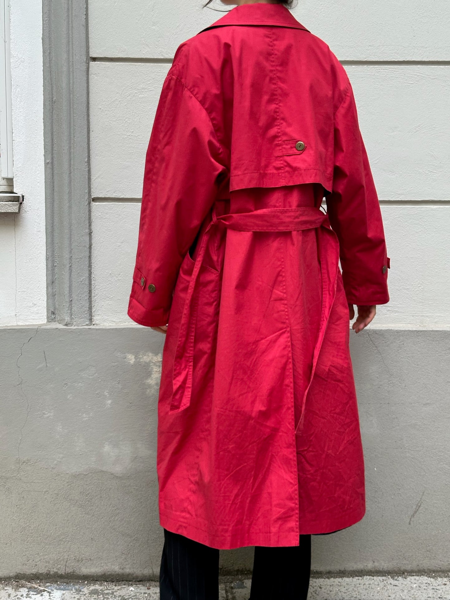 Vintage Bright Red Cotton Blend Trench Coat M