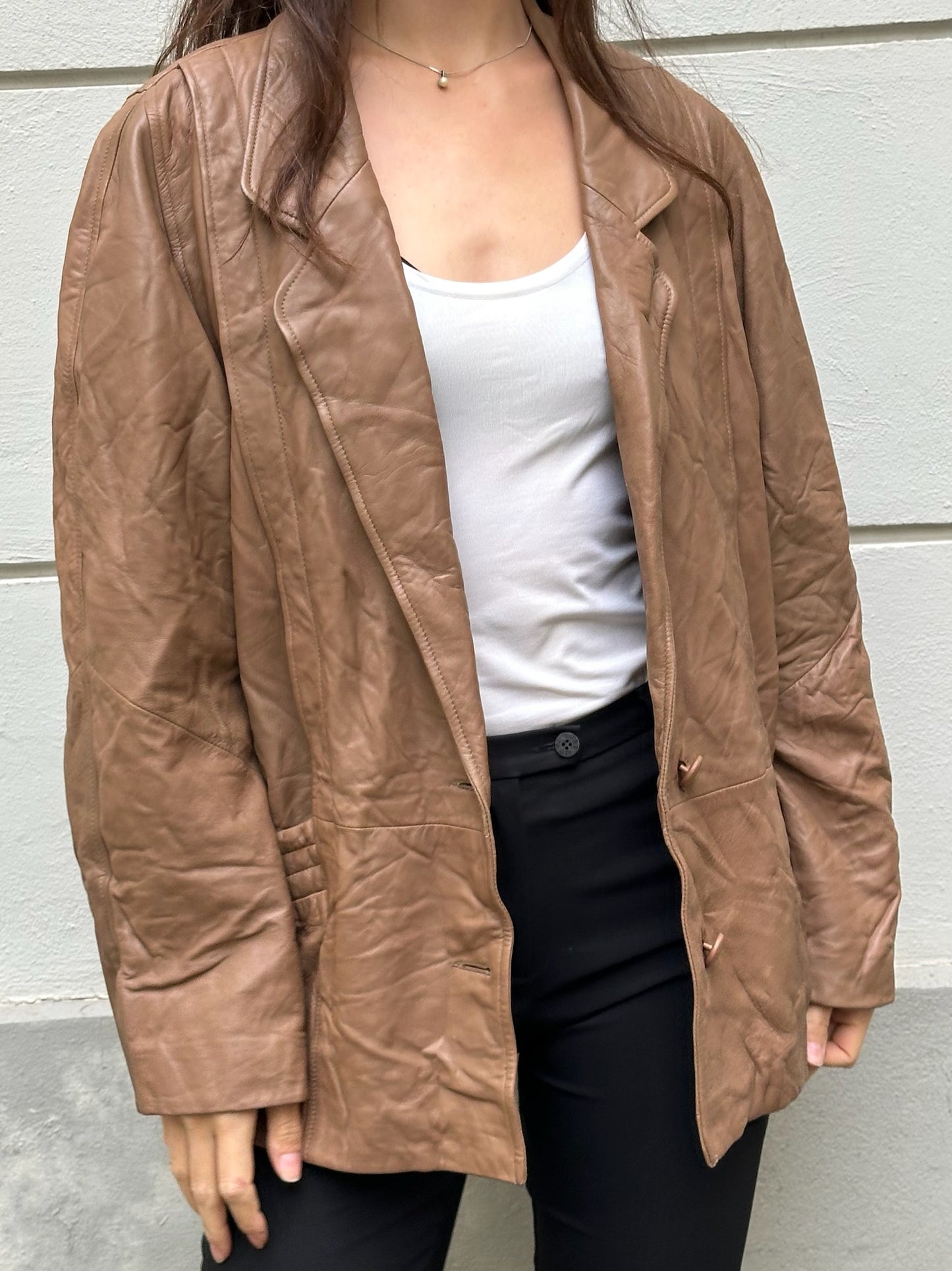 Vintage Brown 100% Genuine Leather Oversized 80's Jacket M