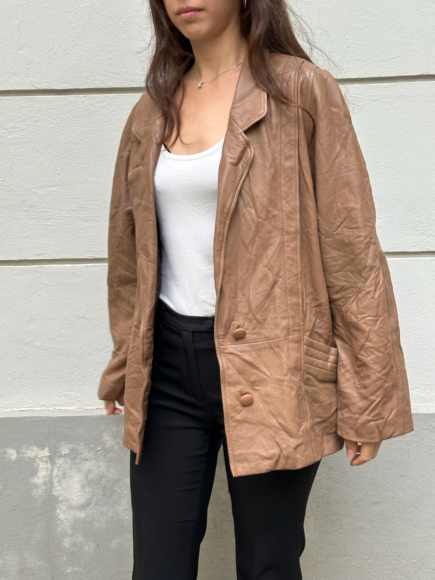 Vintage Brown 100% Genuine Leather Oversized 80's Jacket M