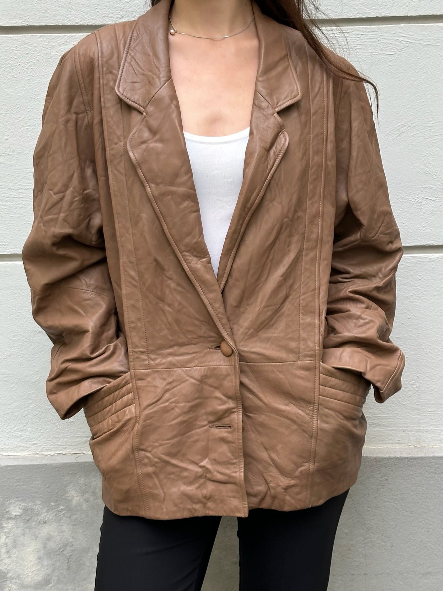 Vintage Brown 100% Genuine Leather Oversized 80's Jacket M