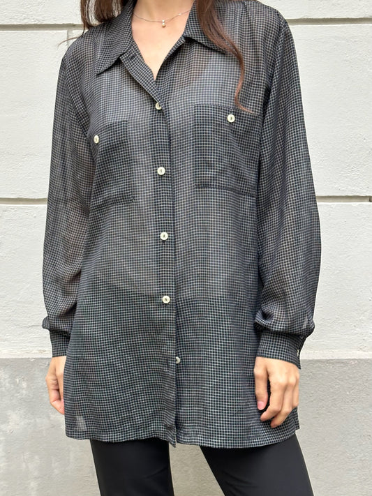 Vintage Black & White Windowpane Button Down Blouse M