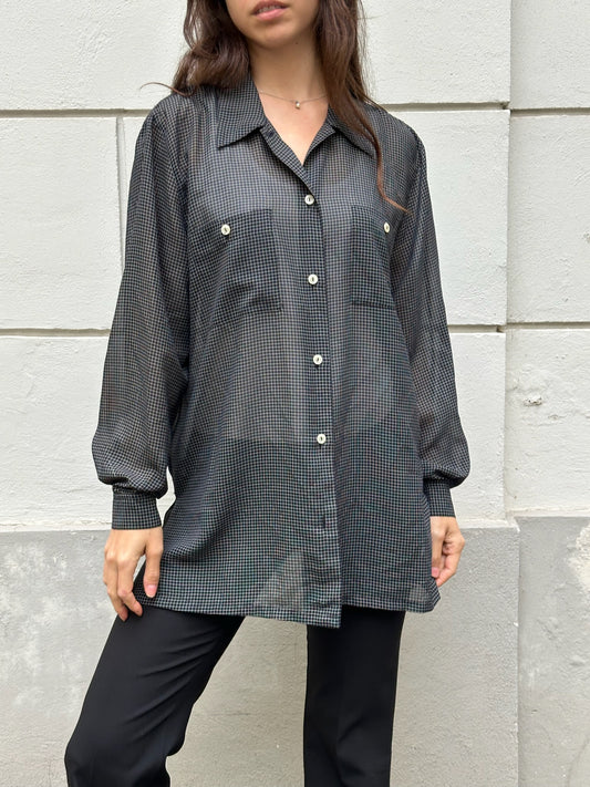 Vintage Black & White Windowpane Button Down Blouse M