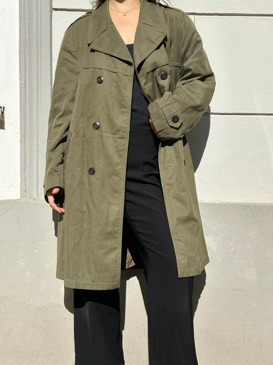 Vintage Forest Green Midi Trench Coat L