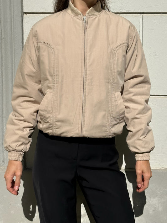 Vintage Cotton Blend Beige Bomber Jacket S
