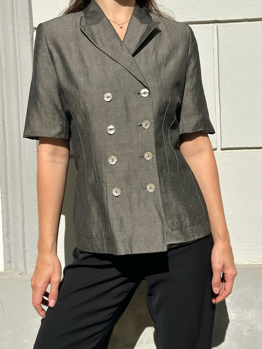 Vintage Viscose/Linen Blend Khaki Blazer Style Top S