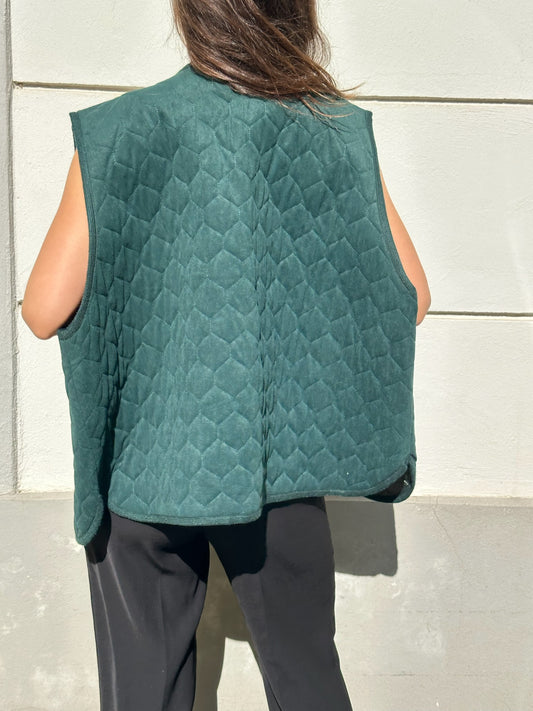 Vintage Forest Green Quilted Vest/Gilet L/XL