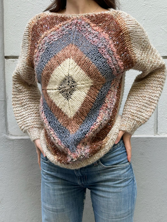 Vintage Crochet Knitted Pullover Sweater S/M