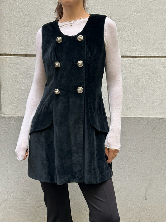 Vintage 100% Cotton Black Velvet Vest/ Dress S/M