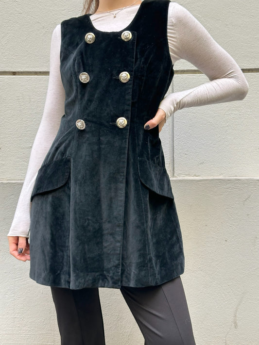Vintage 100% Cotton Black Velvet Vest/ Dress S/M