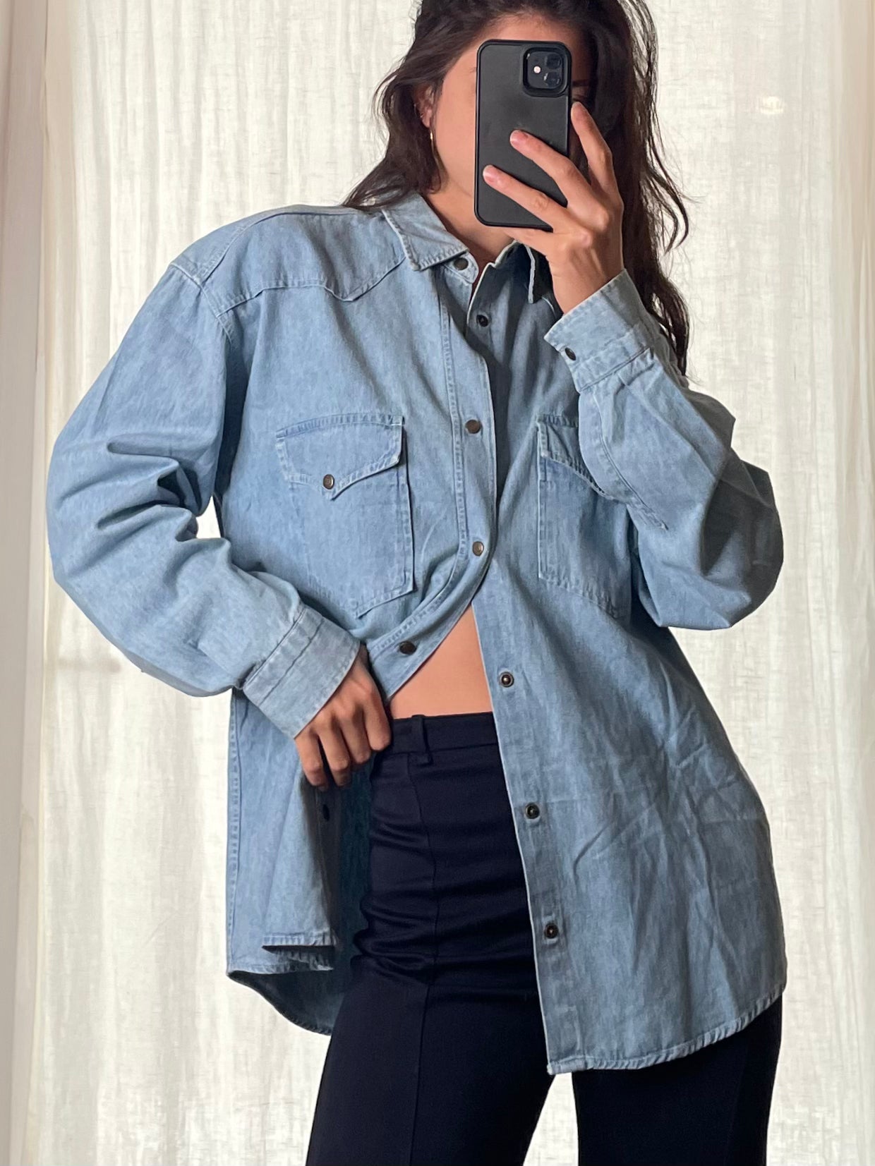 Vintage Light Blue 100% Cotton Denim Long Sleeve Shirt Jacket L