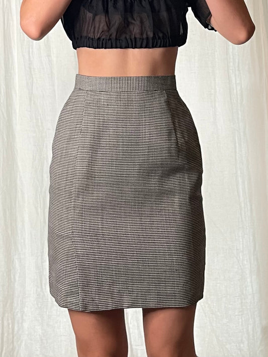 Vintage Black & White Houndstooth High Waisted Mini Skirt With Slit XS/S