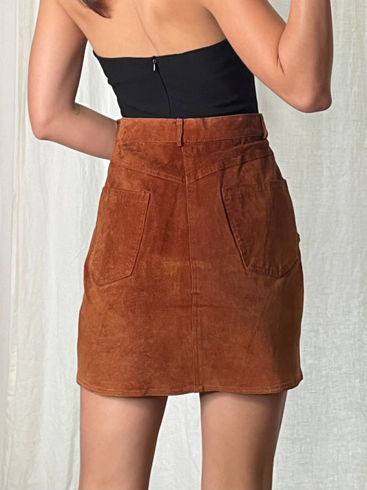 Vintage 100% Genuine Leather Brown Suede High Waisted Skirt L