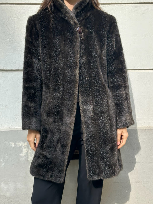 Vintage Faux Fur Cotton Blend Brown Teddy Coat M