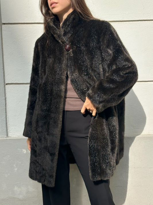 Vintage Faux Fur Cotton Blend Brown Teddy Coat M