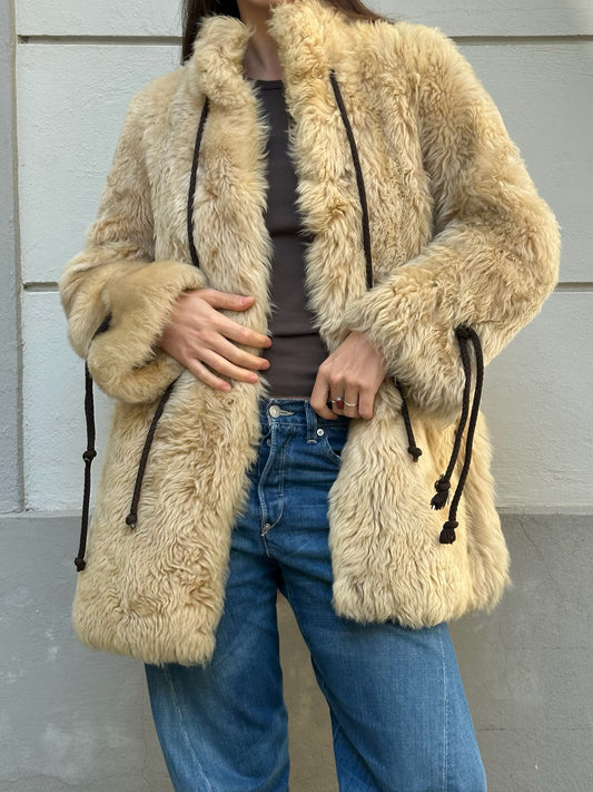 Vintage 100% Shearling Sheep Fur & Leather Teddy Coat M