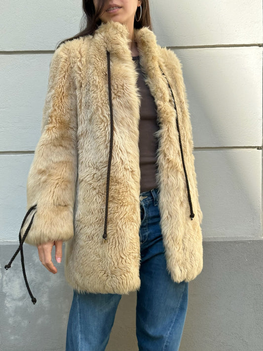 Vintage 100% Shearling Sheep Fur & Leather Teddy Coat M
