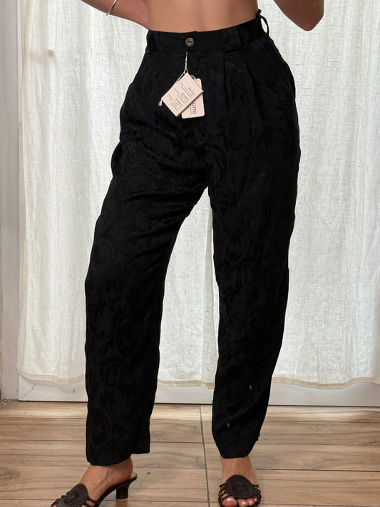 Vintage 100% Silk Black High Waisted Trousers M/L