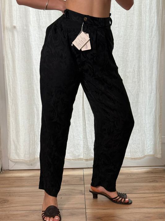 Vintage 100% Silk Black High Waisted Trousers M/L