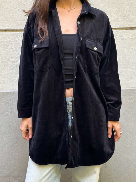 Vintage Velvet Black Button Down Shirt Jacket M/L