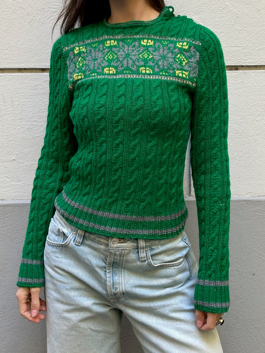 Vintage Emerald Green 100% Wool Sweater S