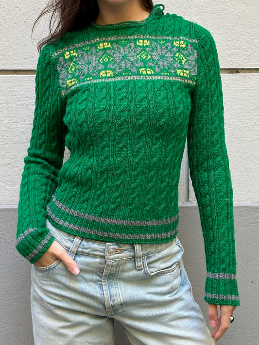 Vintage Emerald Green 100% Wool Sweater S