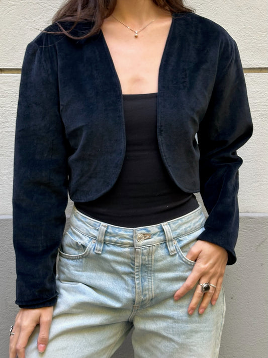 Vintage Navy Velvet Cropped Jacket One Size