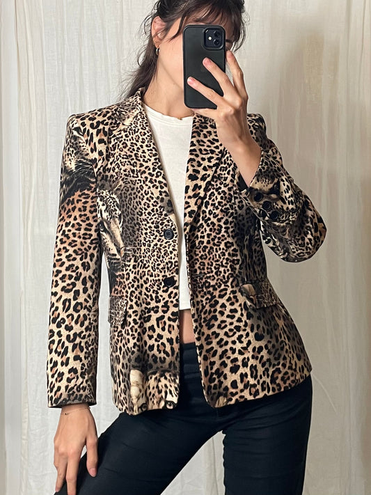 Vintage Cotton Cheetah/Leopard Print Faux Fur Blazer Jacket S