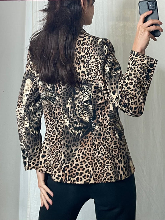 Vintage Cotton Cheetah/Leopard Print Faux Fur Blazer Jacket S