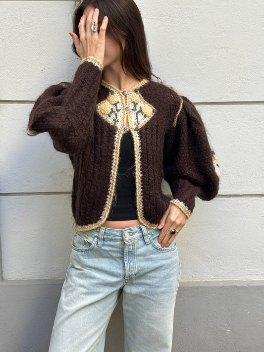Vintage Handmade Brown Mohair Wool Sweater M