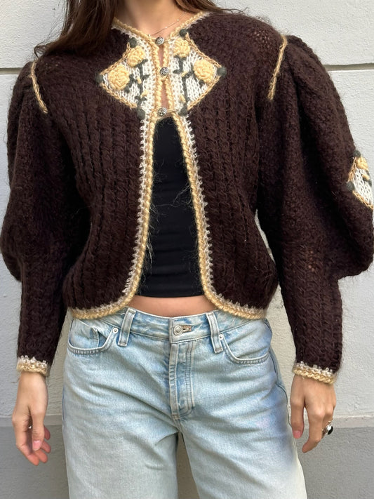 Vintage Handmade Brown Mohair Wool Sweater M