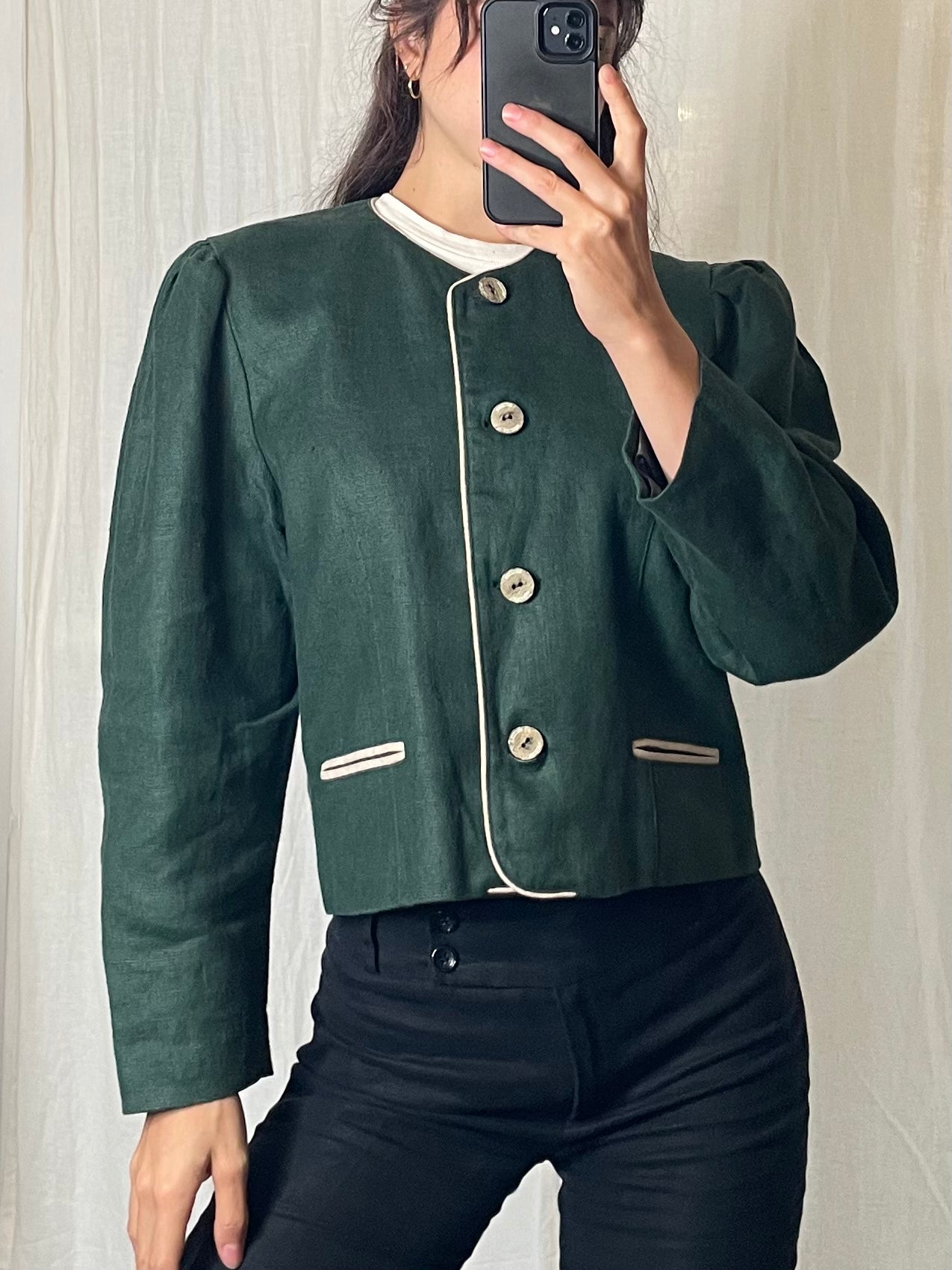 Vintage 100% Linen Forest Green Blazer Jacket M