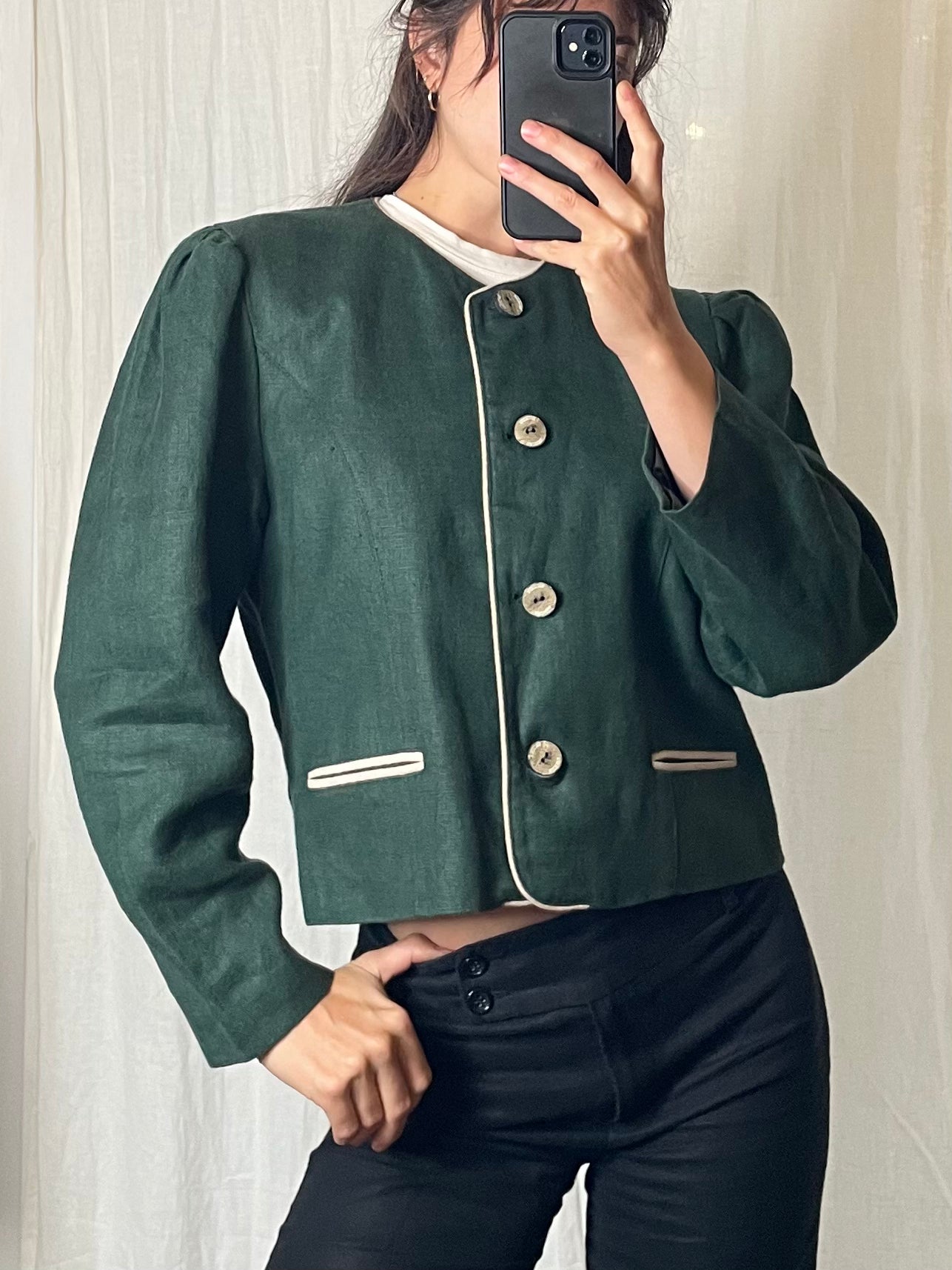 Vintage 100% Linen Forest Green Blazer Jacket M