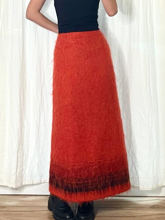 Vintage Wool/Mohair Orange Ombre Maxi Skirt M/L