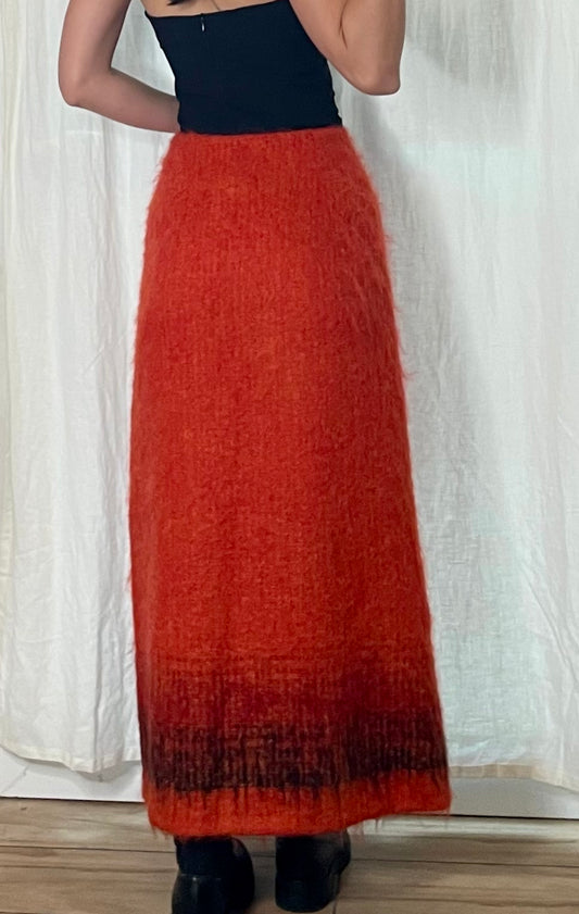 Vintage Wool/Mohair Orange Ombre Maxi Skirt M/L