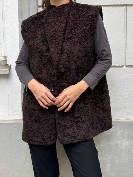 Vintage Reversible 2-in-1 Faux Shearling Brown Vest Gilet M