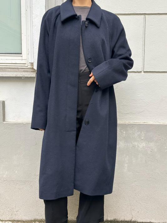 Wool Blend Dark Navy Long Coat L/XL