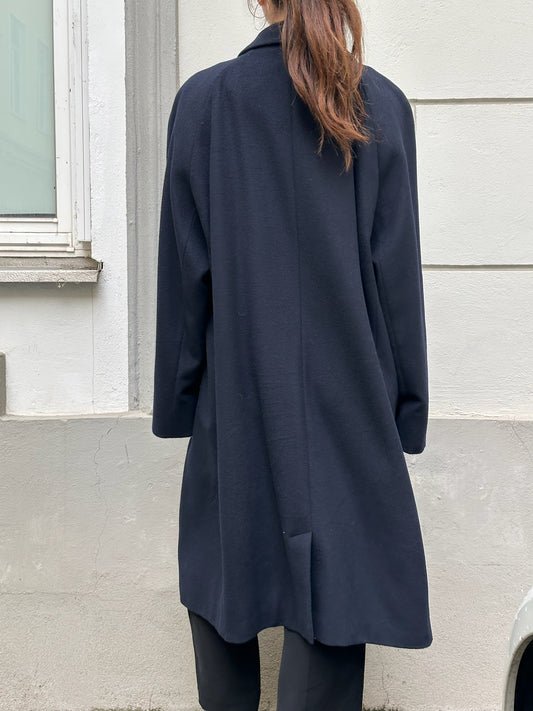 Wool Blend Dark Navy Long Coat L/XL